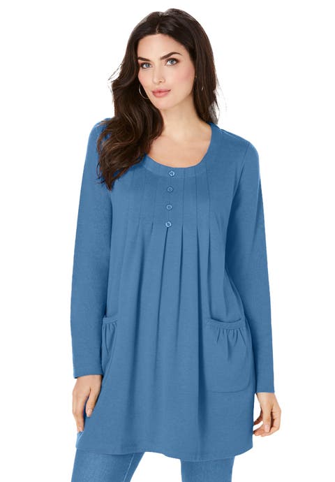 Plus Size Two Pocket Long Sleeve Soft Knit Swing Tunic