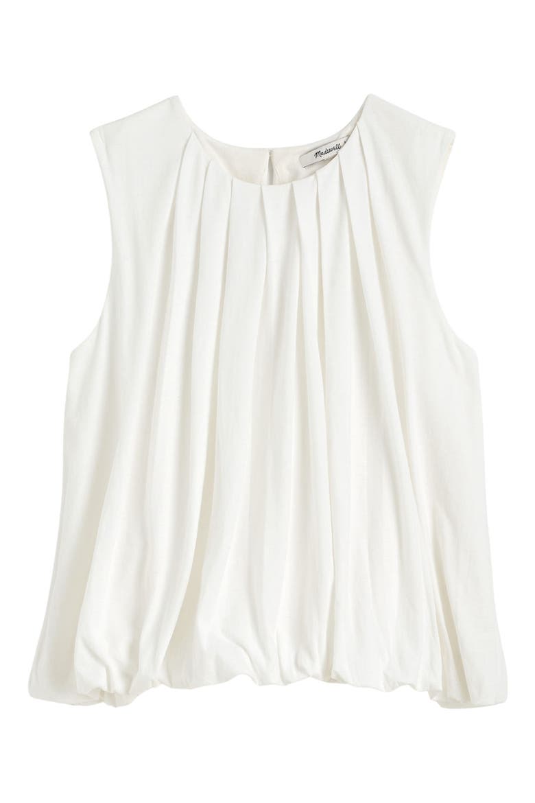 Cotton Pleated Bubble Top, Alternate, color, WHITE