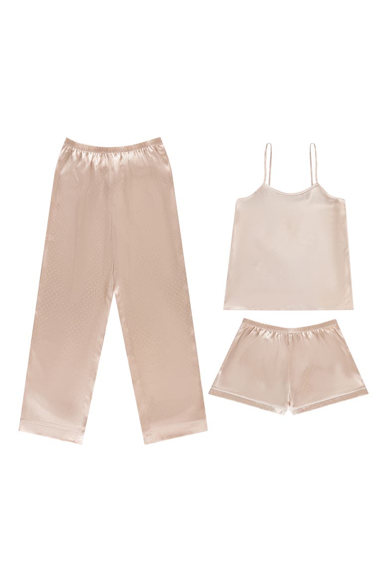 Jamie Satin 3-Piece Pajama Set, Alternate, color, ALMOND