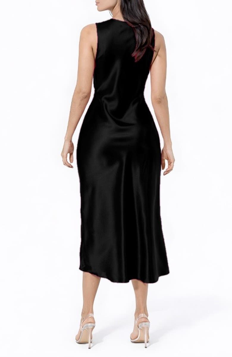 bebe Cowl Neck Sleeveless Satin Midi Dress, Alternate, color, Black