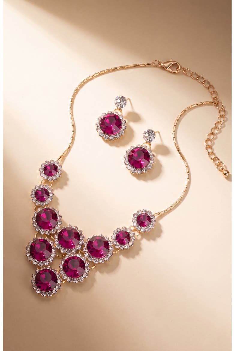 Elegant Necklace and Dangle Earrings Set, Alternate, color, Deep Pink