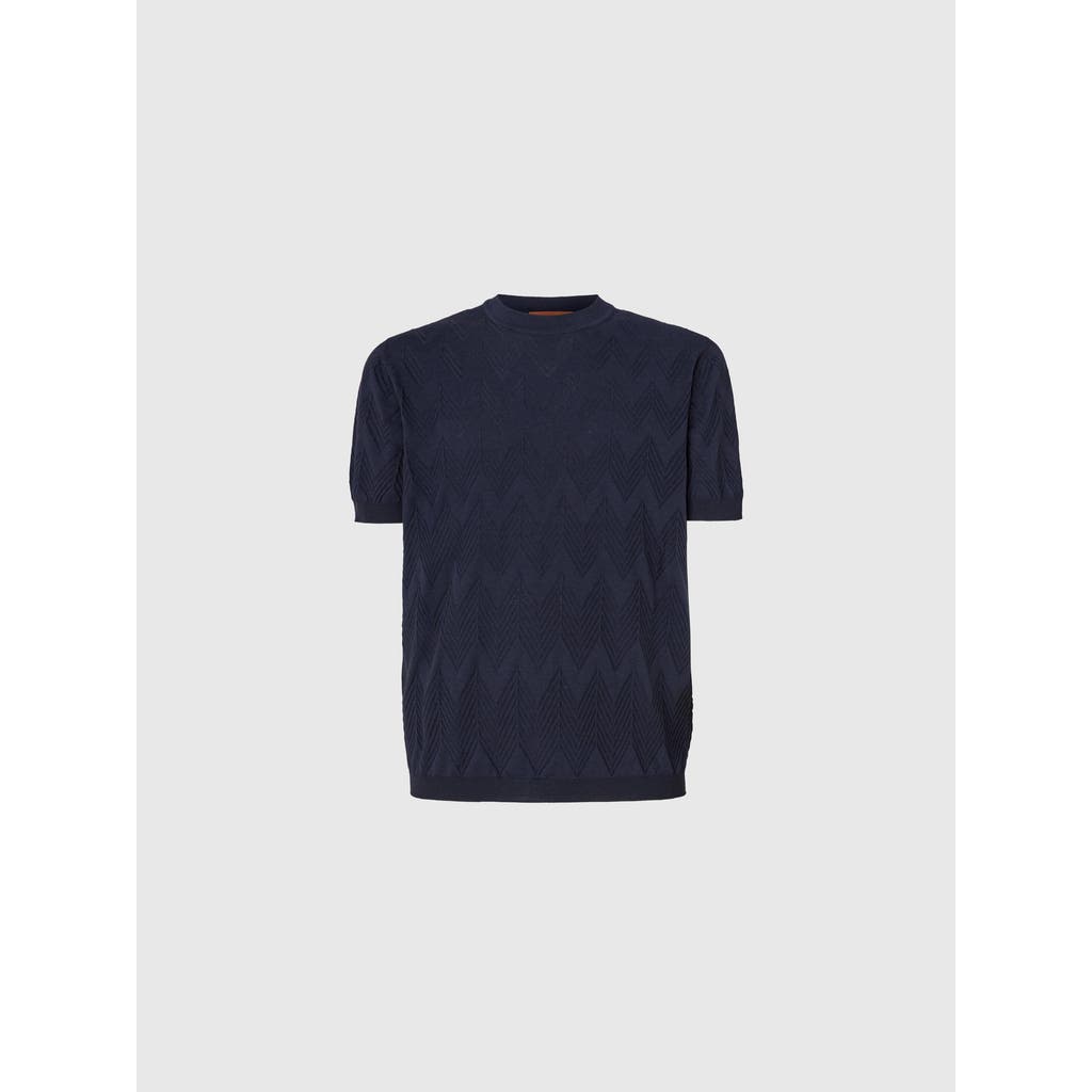 Missoni Cotton And Silk Knit Crewneck T-shirt With 3d Chevron In Blue