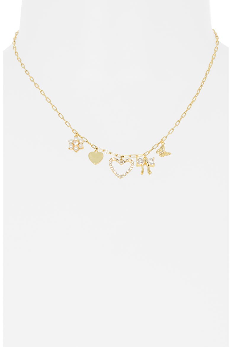 Heart and Bow Charm Necklace, Alternate, color, GOLD