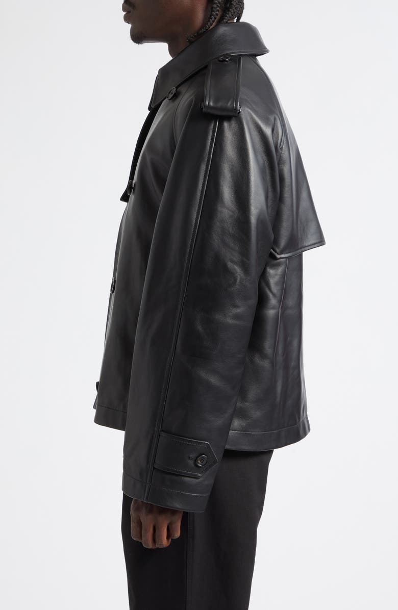 Burberry Leadenham Leather Crop Trench Coat, Alternate, color, Black