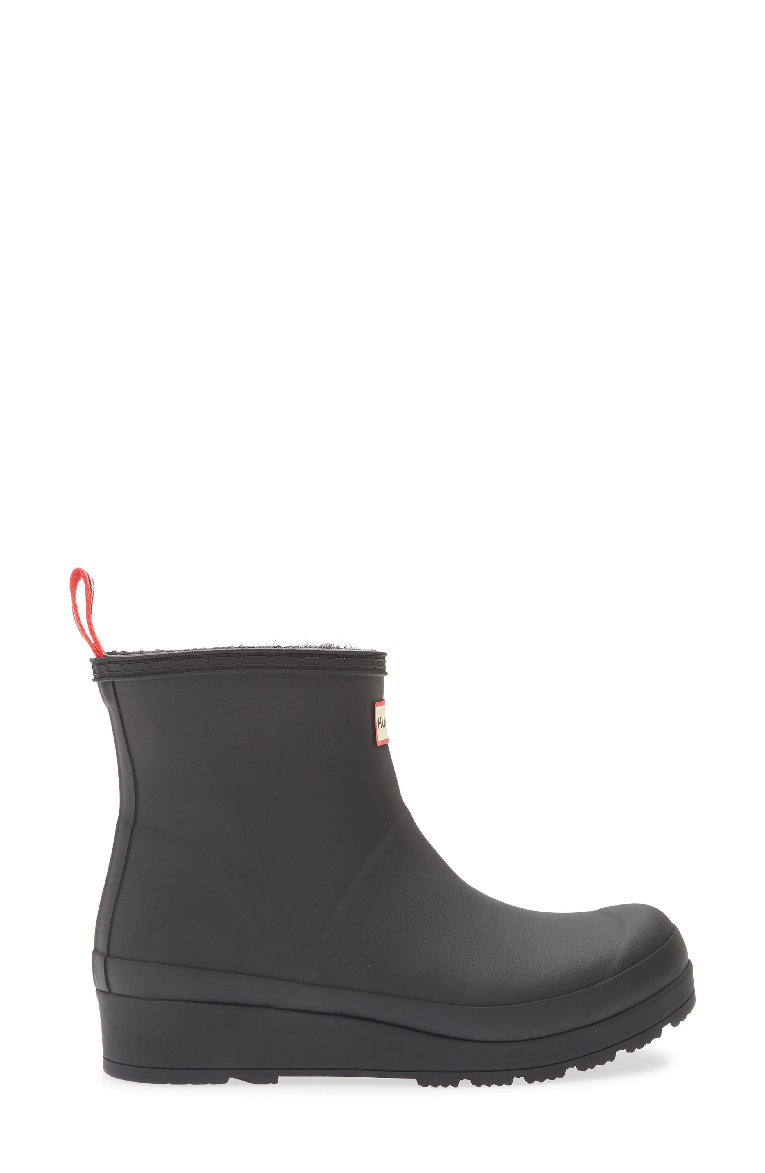 Hunter Play Short Faux Shearling Lined Waterproof Rain Boot, Alternate, color, Black