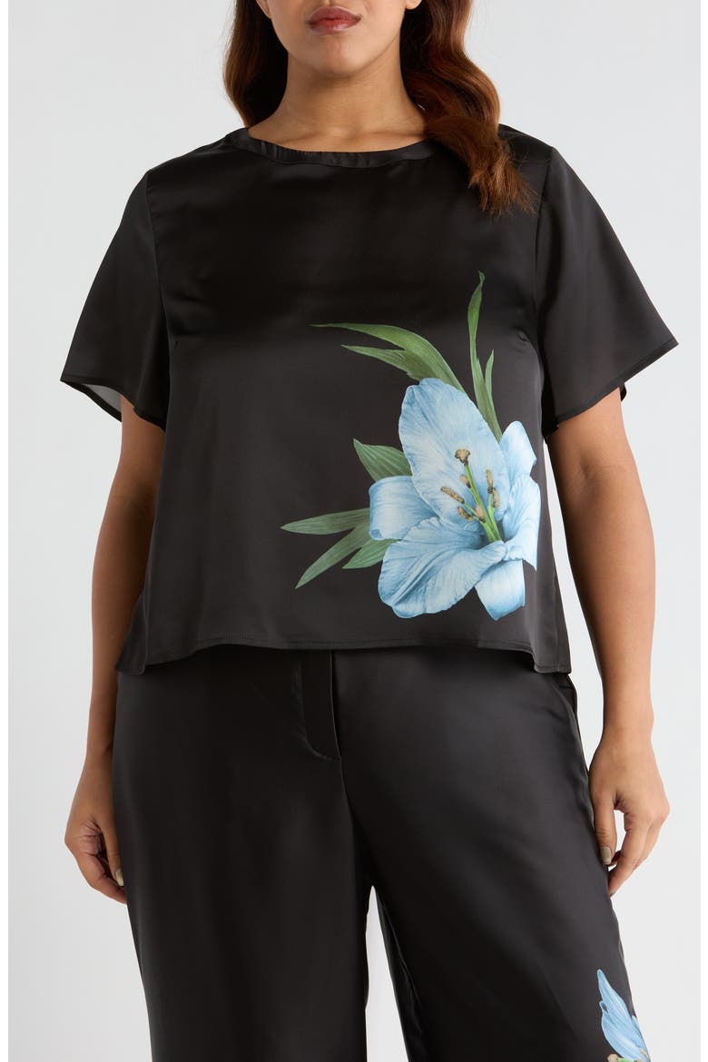 Placed Floral Satin Top, Main, color, SKY