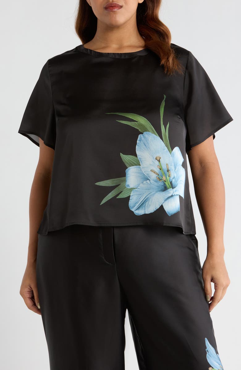 Vince Camuto Placed Floral Satin Top, Main, color, Sky