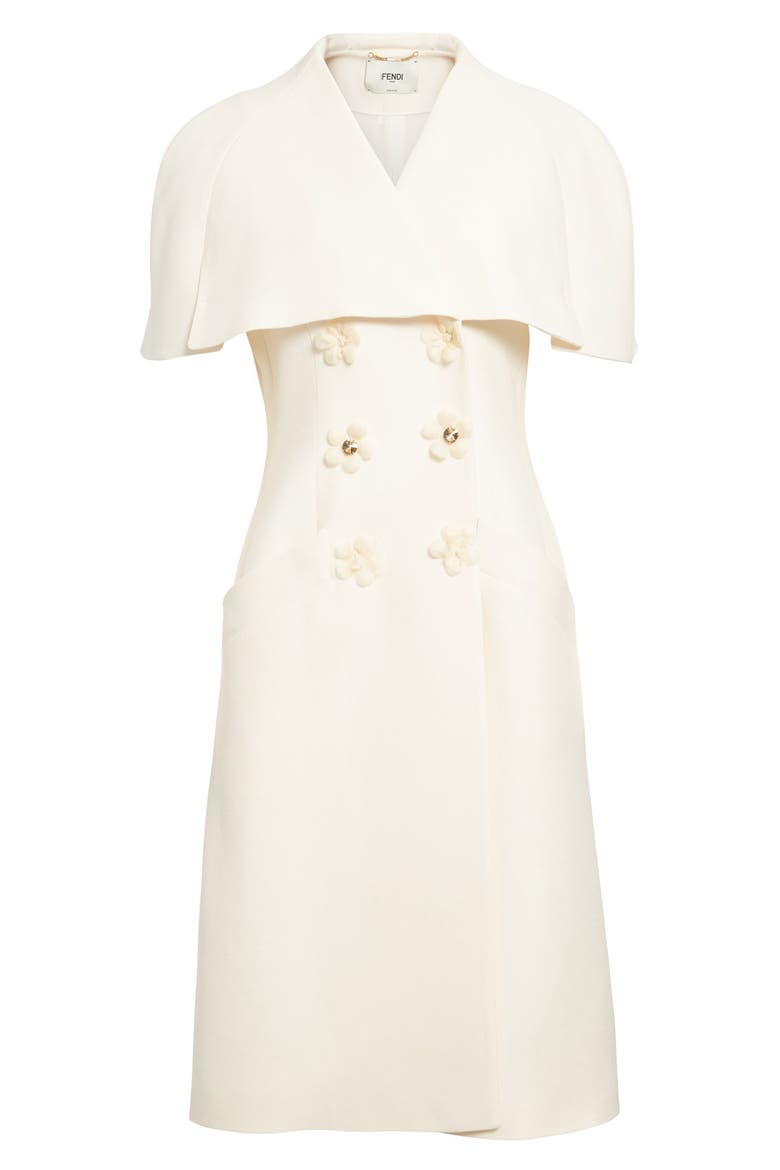 Floral & Crystal Embellished Wool & Silk Gazar Coat, Alternate, color, WHITE