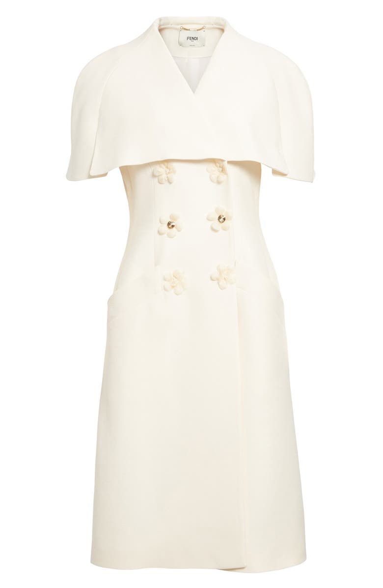 Fendi Floral & Crystal Embellished Wool & Silk Gazar Coat, Alternate, color, White