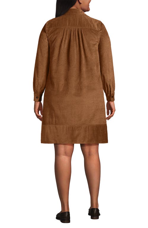 Lands' End Plus Size Wide Wale Cord Popover Long Sleeve Shirt Dress In Brown