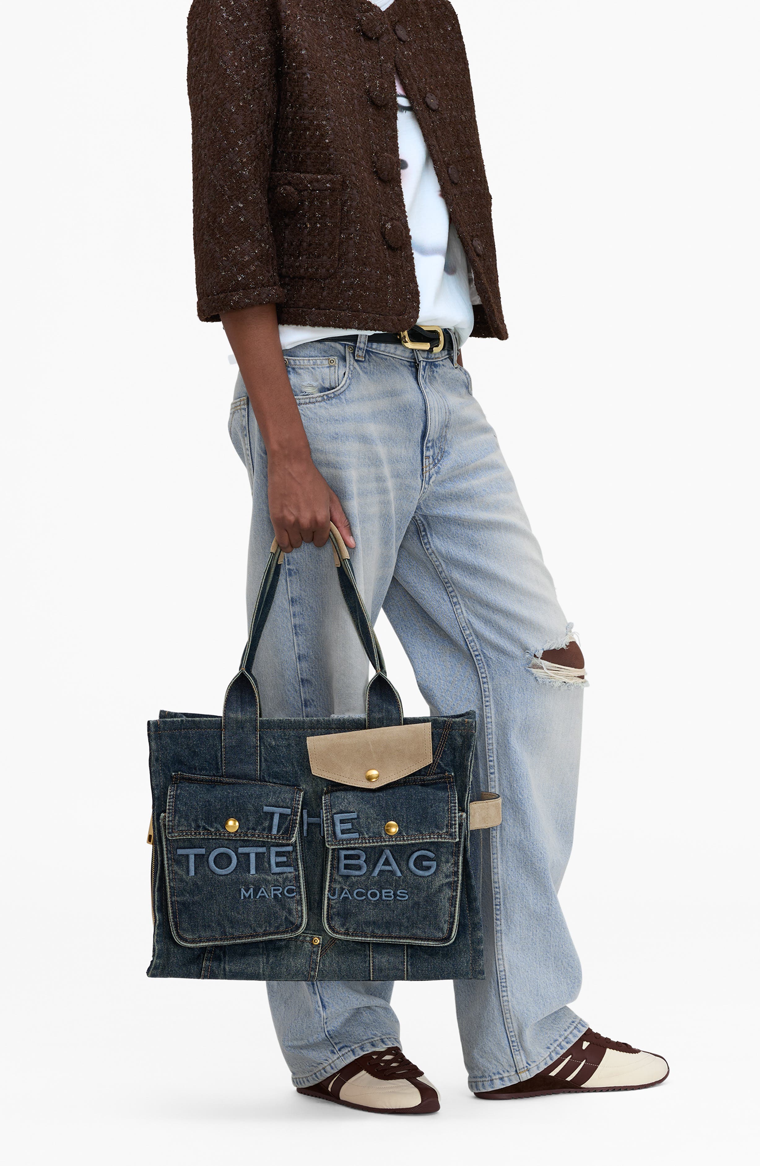 Marc Jacobs The Large Denim Tote Bag, Alternate, color, Dark Wash Indigo