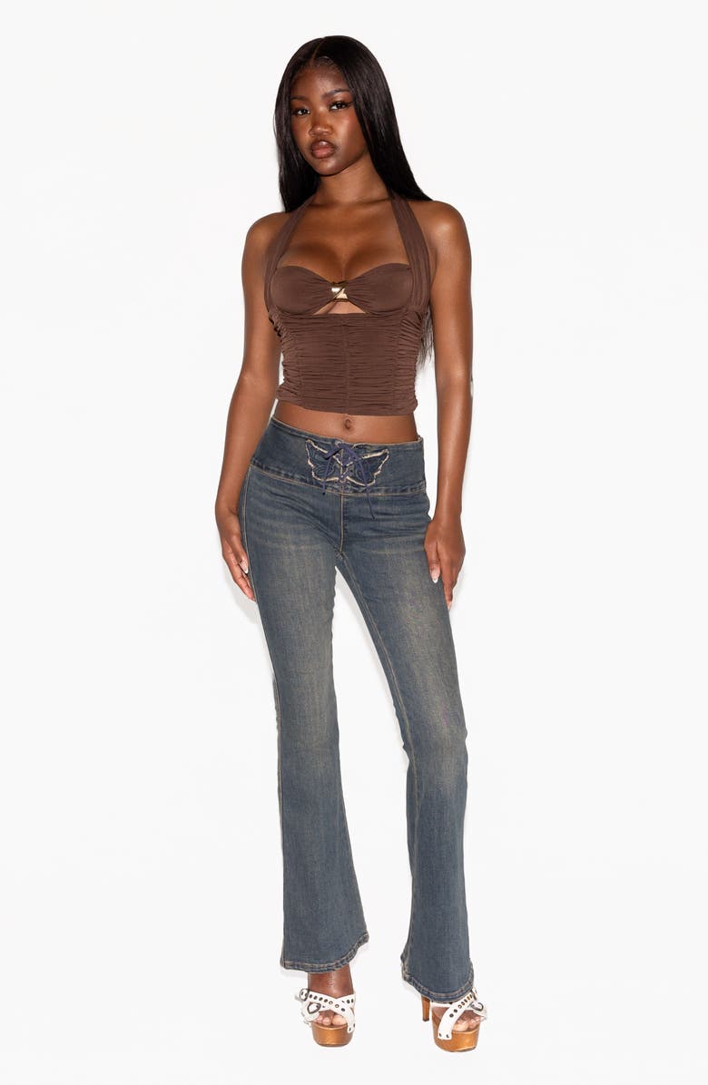 Tiger Mist Briallen Ruched Crop Halter Top, Alternate, color, Chocolate Brown
