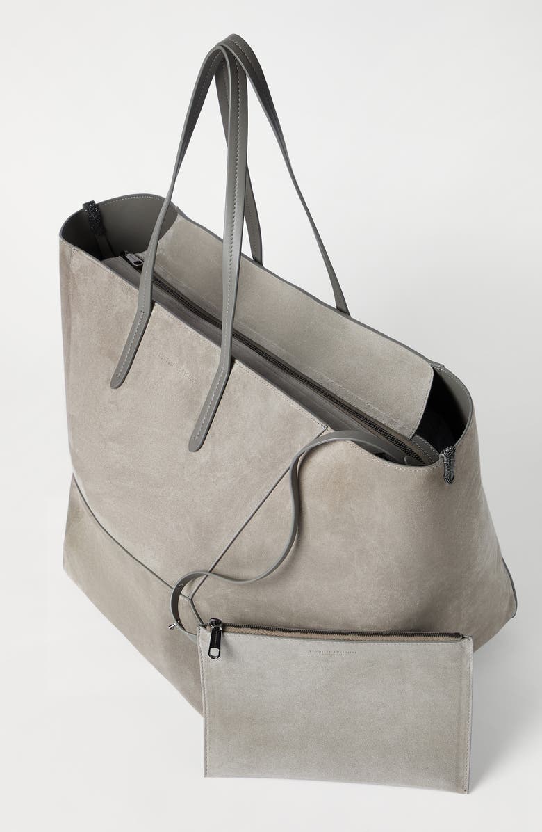 Brunello Cucinelli Suede large BC Duo bag, Alternate, color, Khaki