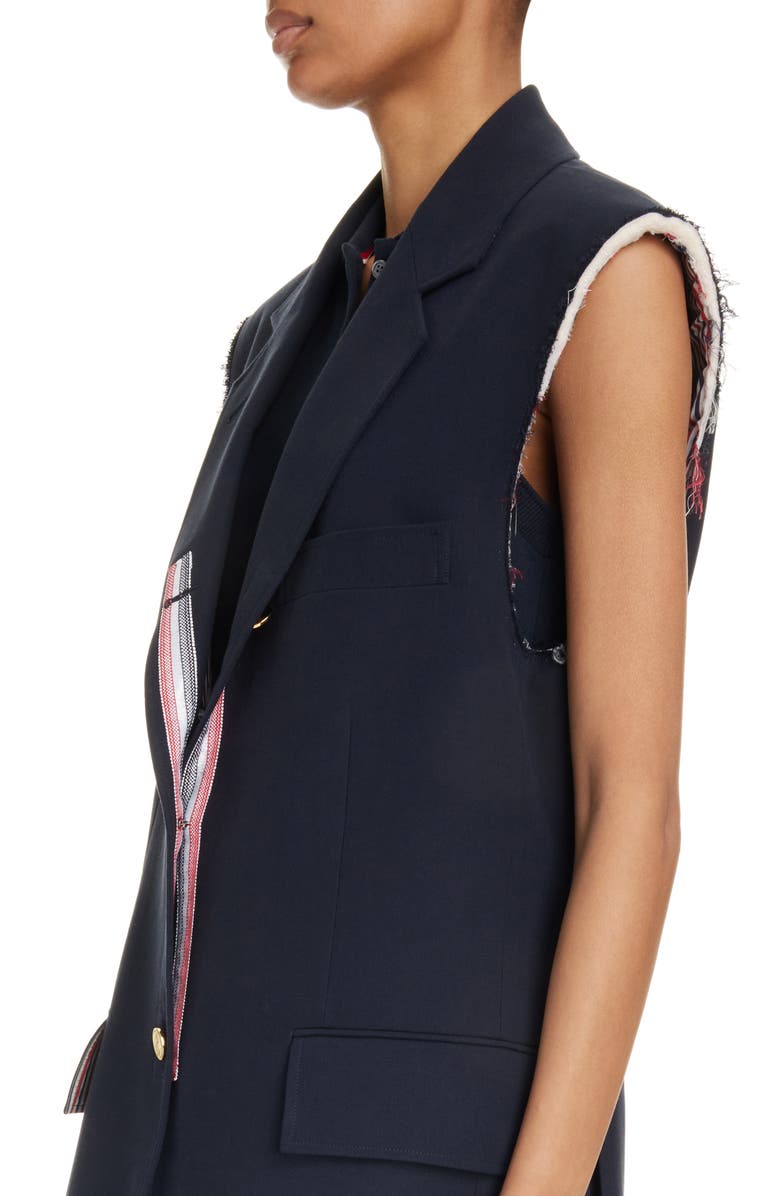 Thom Browne Oversize Sleeveless Cotton Blend Blazer, Alternate, color, Navy