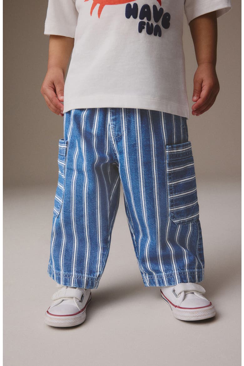 Kids' Stripe Wide Leg Cargo Jeans, Alternate, color, BLUE