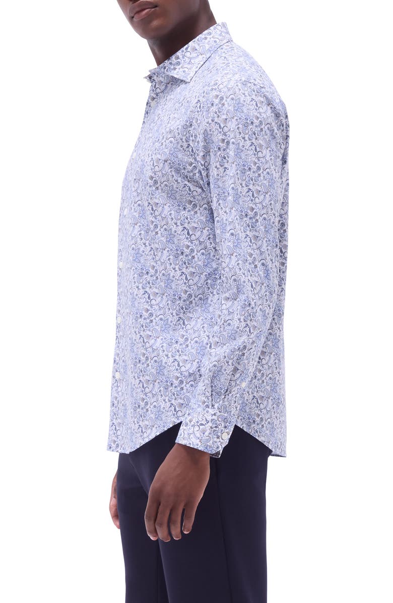 Bugatchi Axel Paisley Shaped Fit Stretch Cotton Button-Up Shirt, Alternate, color, Air Blue