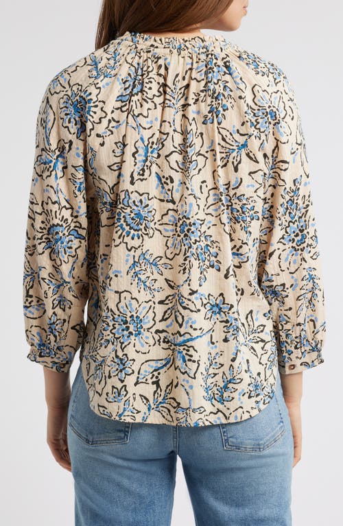Wit & Wisdom Floral Cotton Peasant Top In Stone/blue Crush Multi