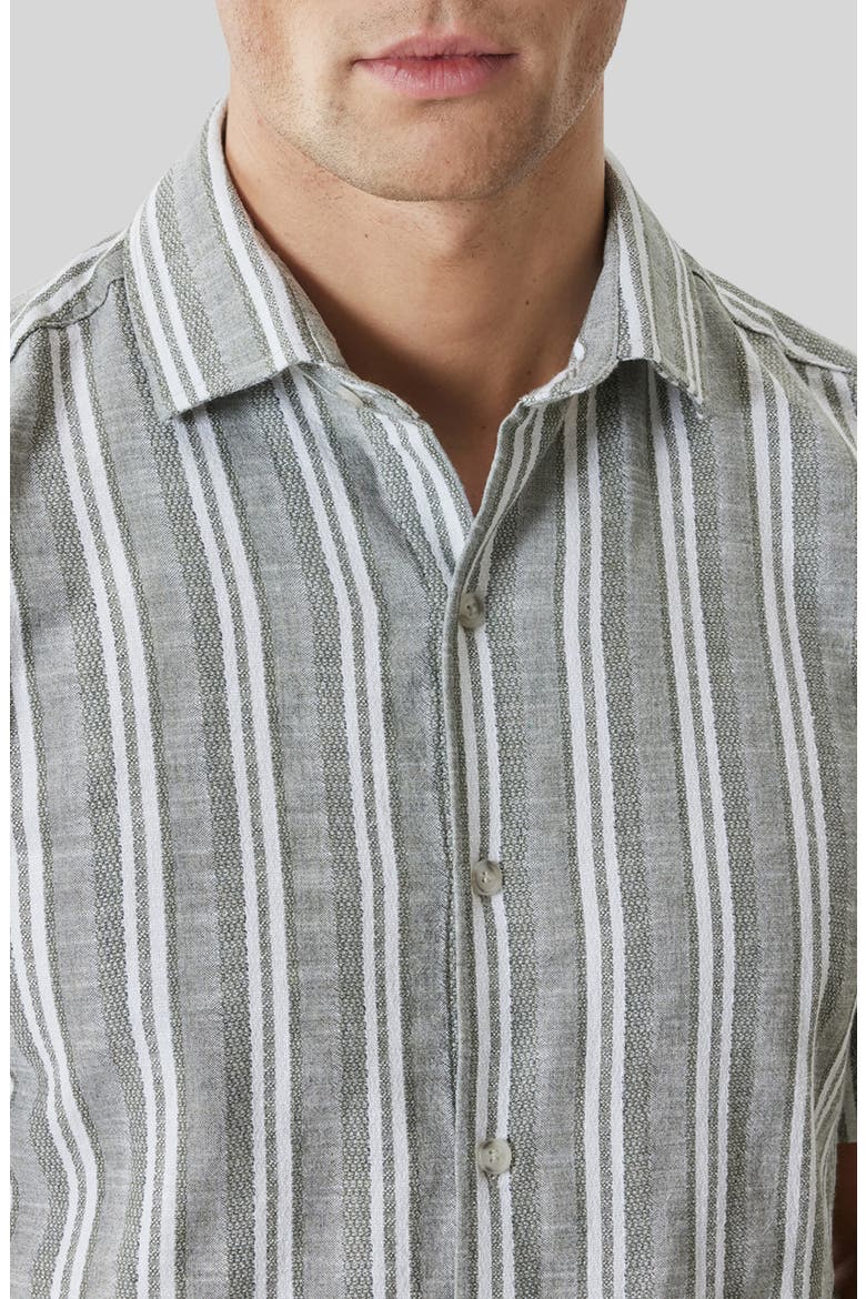 Daiki Stripe Short Sleeve Button-Up Shirt, Alternate, color, OLIVE DUST