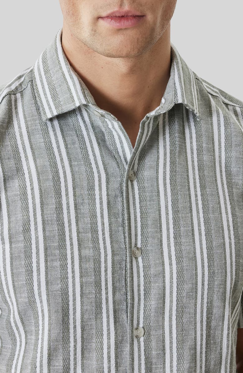 Robert Barakett Daiki Stripe Short Sleeve Button-Up Shirt, Alternate, color, Olive Dust