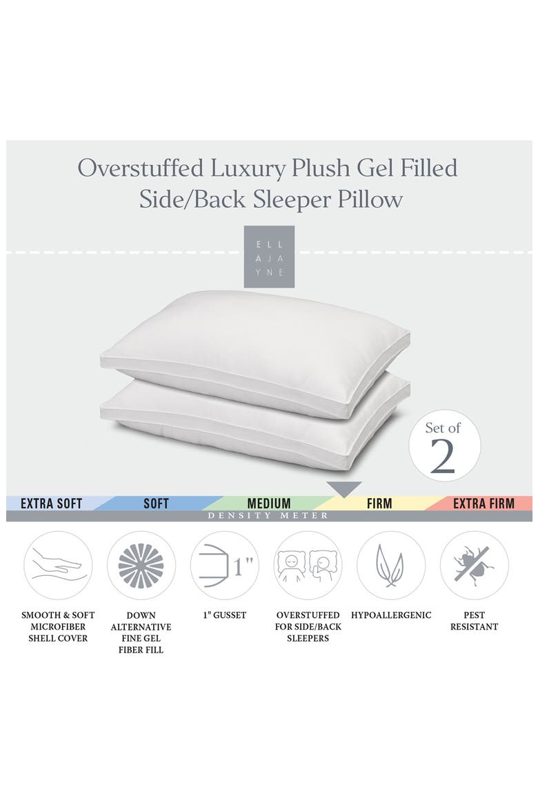 Gusseted Firm Plush Down Alternative Side/Back Sleeper Pillow, Set of 2, Alternate, color, WHITE