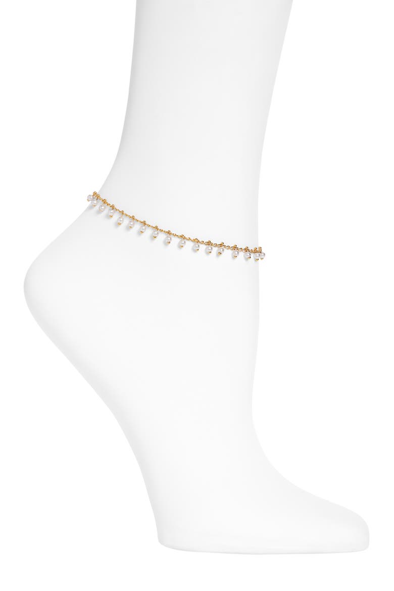 Faux Pearl Anklet, Main, color, GOLD