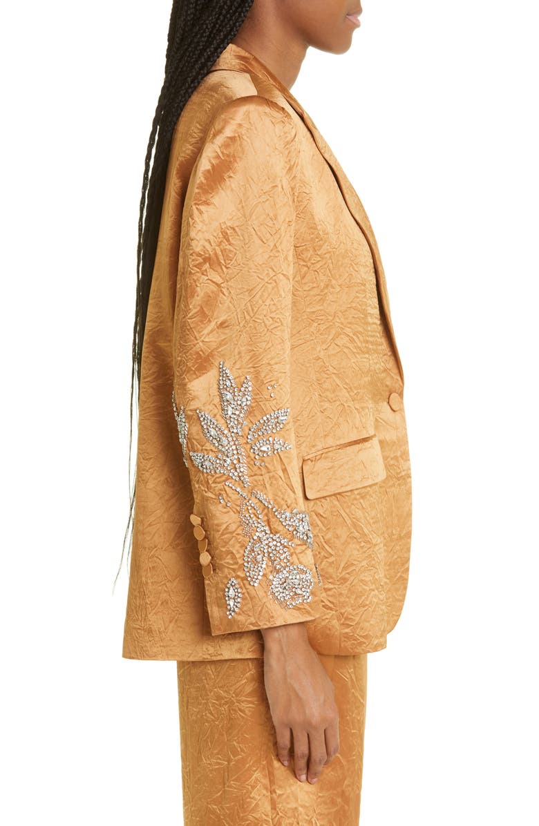 Cinq à Sept Cheyenne Crystal Detail Rumpled Satin Blazer, Alternate, color, 