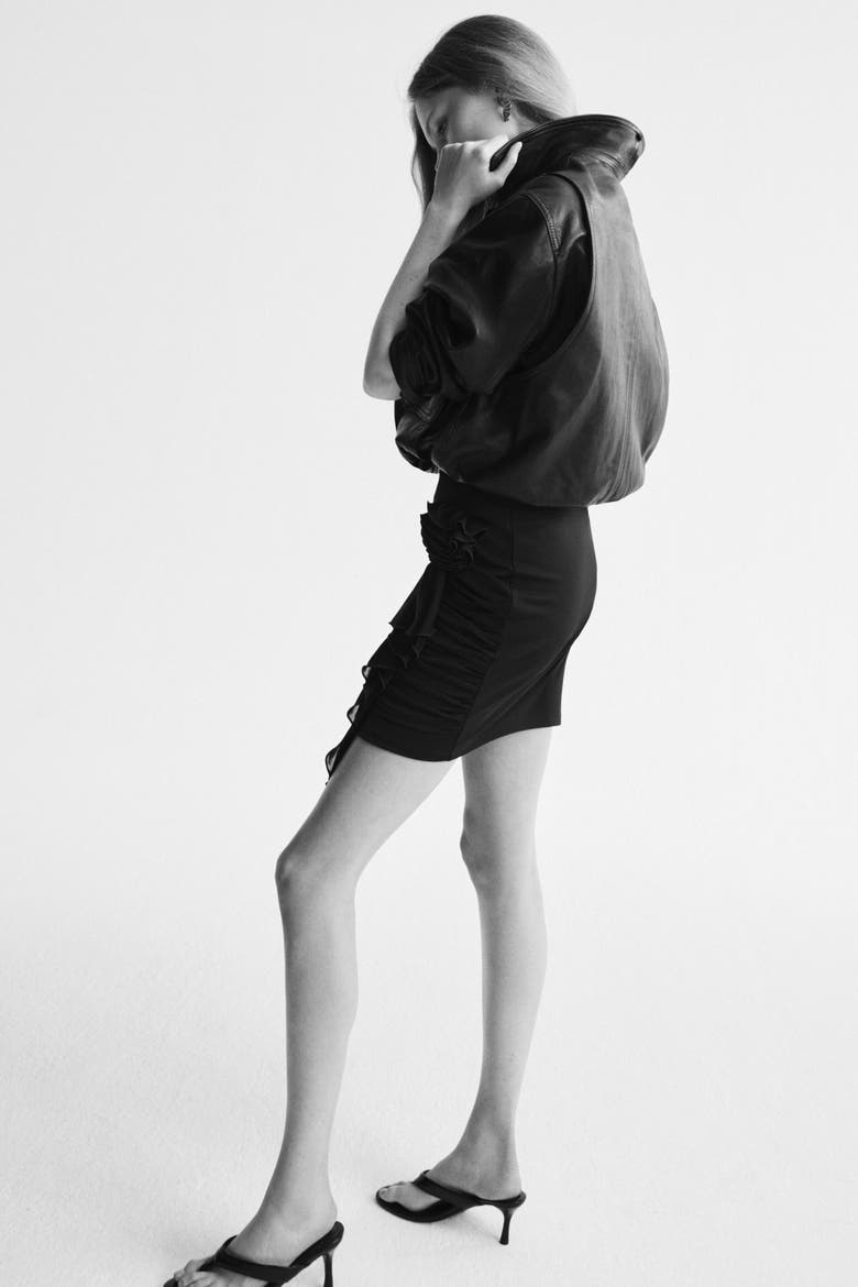 Flower-detail Mini Skirt, Alternate, color, Dark brown