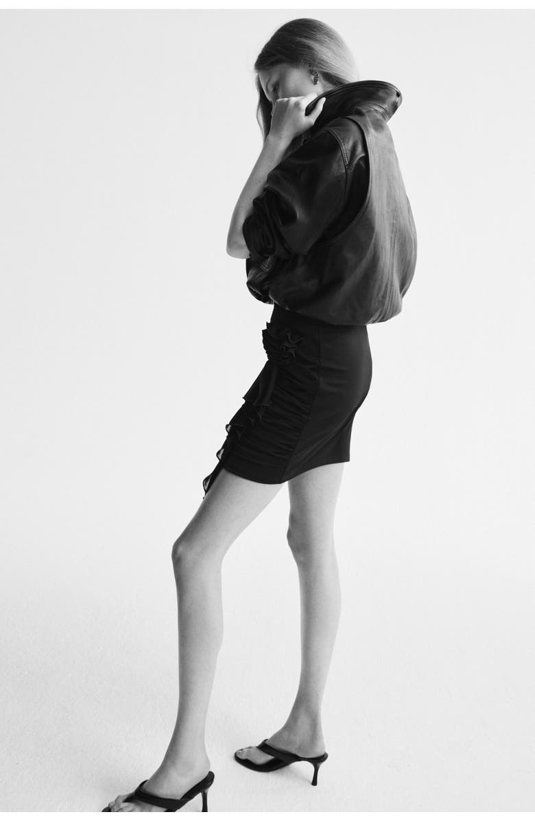 H&M Flower-detail Mini Skirt, Alternate, color, Dark Brown