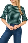 CeCe Geo Print Ruffle Cuff Top