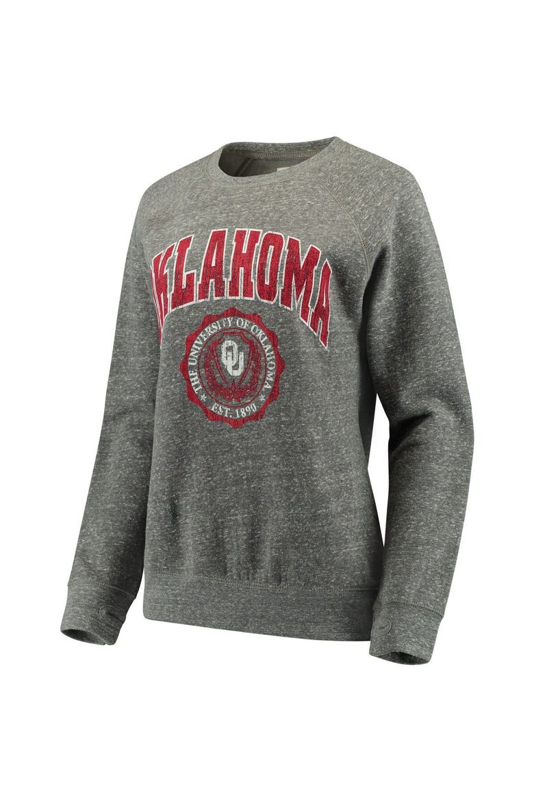Women's Pressbox Heathered Gray Oklahoma Sooners Edith Vintage Knobi Pullover Sweatshirt, Main, color, Heather Gray