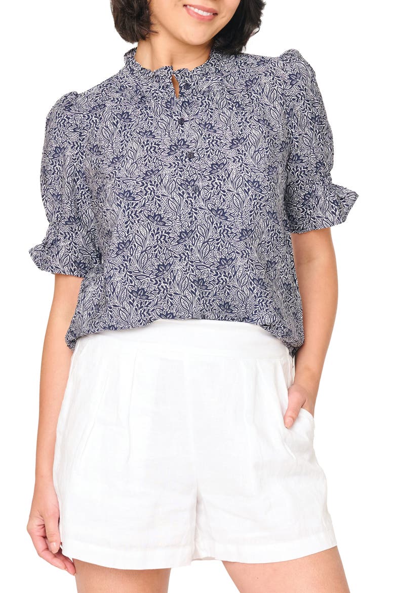 Dianthus Floral Puff Sleeve Top, Main, color, MIDNIGHT VINE