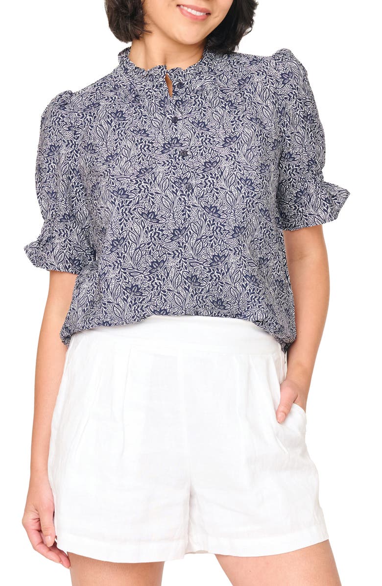 GIBSONLOOK Dianthus Floral Puff Sleeve Top, Main, color, Midnight Vine