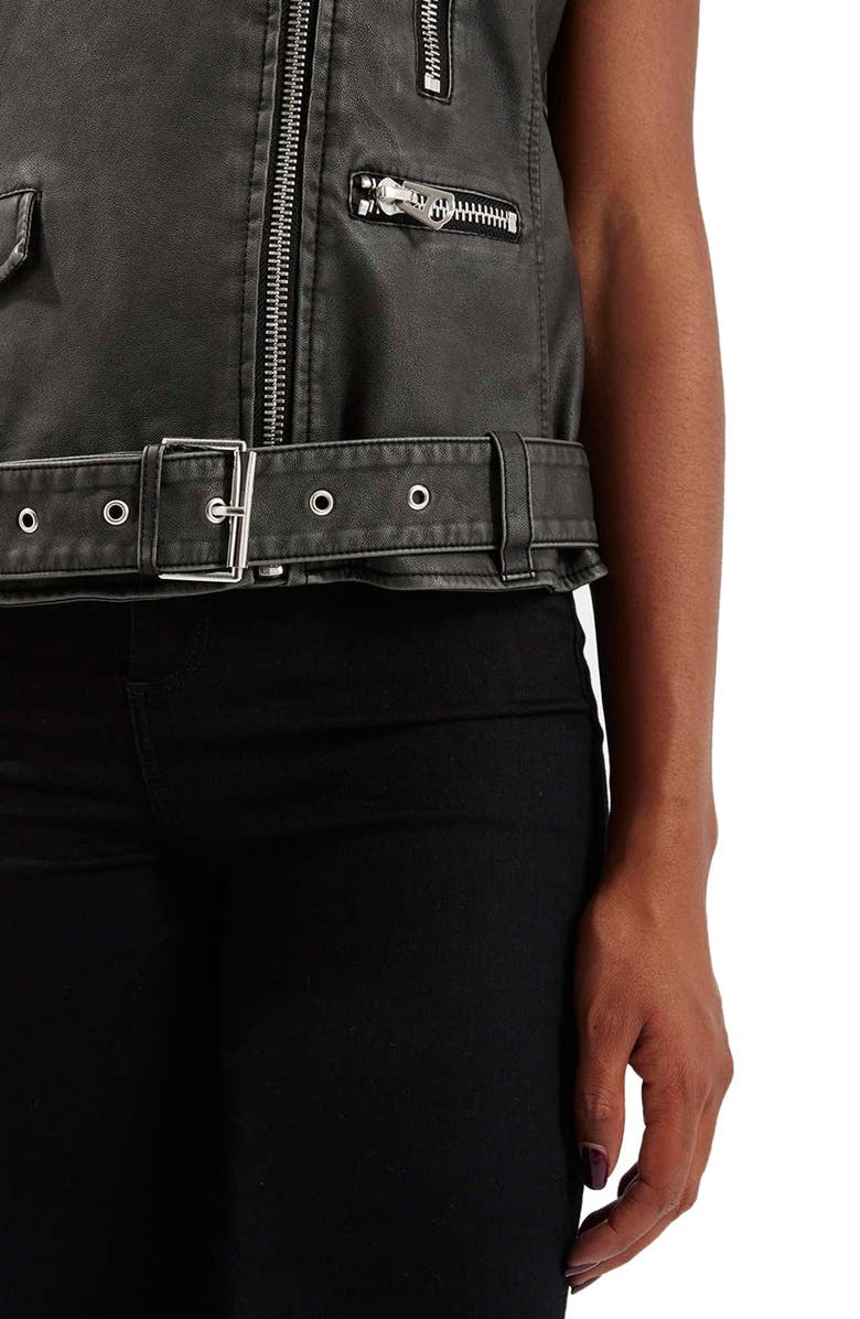 Topshop 'Sylvia' Faux Leather Moto Vest, Alternate, color,