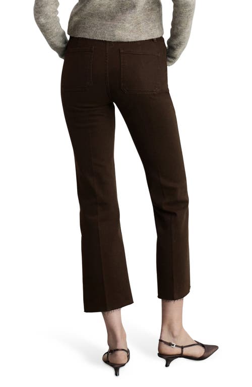 Mango Patch Pocket Raw Hem Crop Flare Jeans In Chocolate