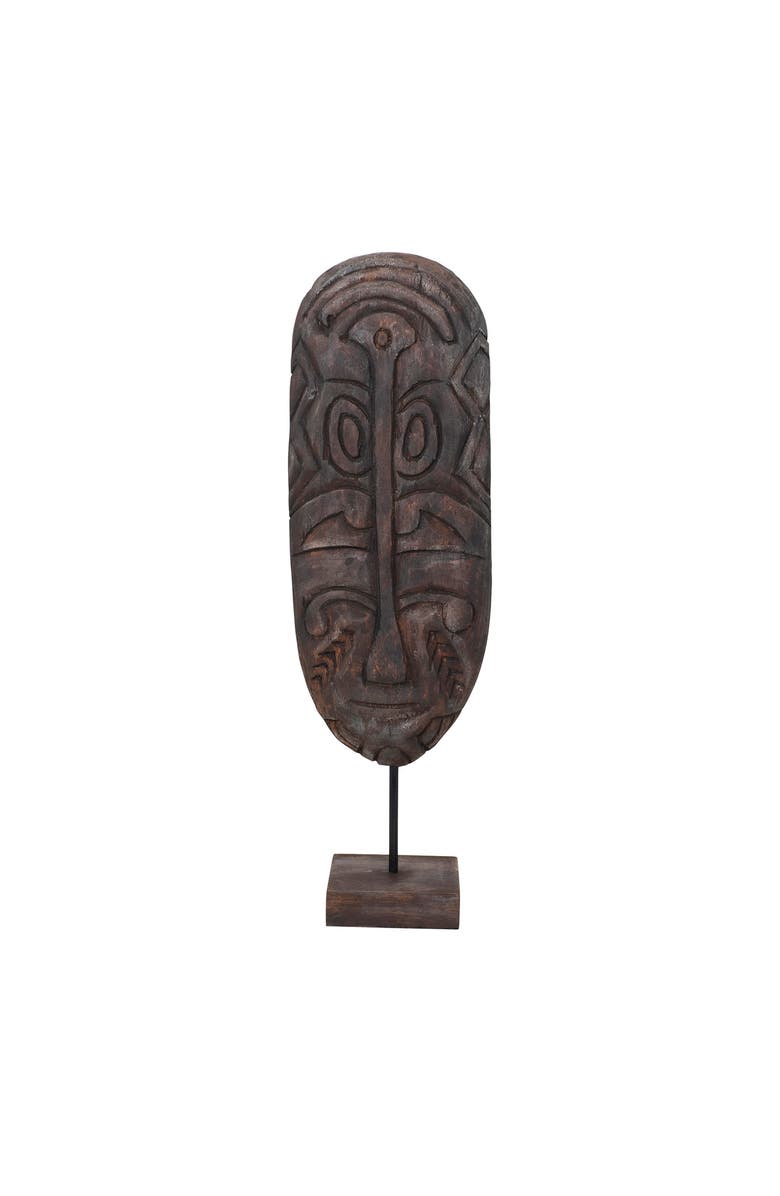 Storied Home Hand-Carved Mango Wood Mask on Stand, Main, color, Black