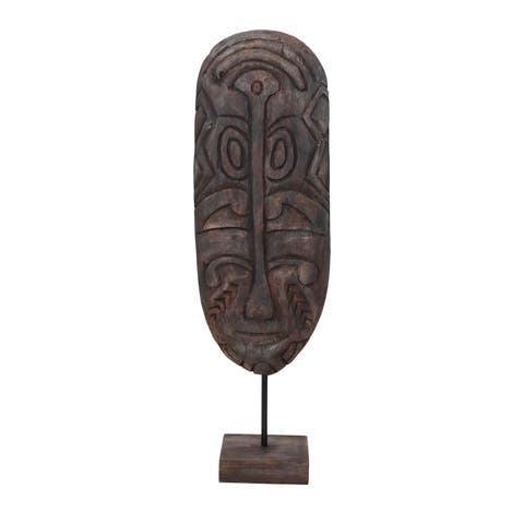 Hand-Carved Mango Wood Mask on Stand
