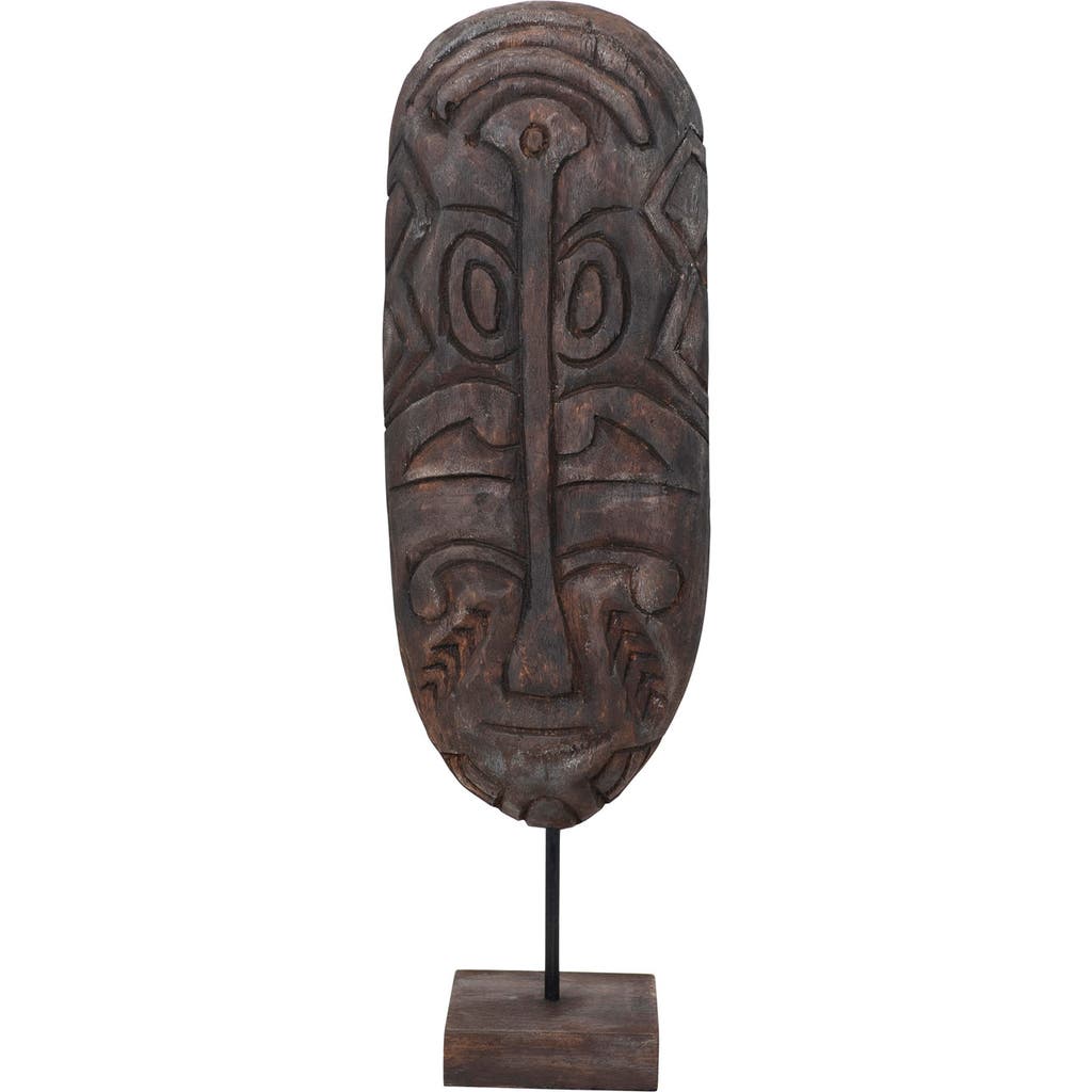 Storied Home Hand-carved Mango Wood Mask On Stand In Black
