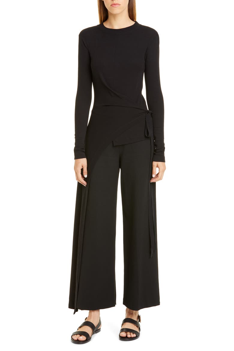 Split Apron Cotton Rib T-Shirt, Main, color, BLACK