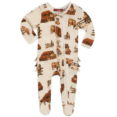 Milkbarn Organic Cotton Ruffle Zipper Footed Romper