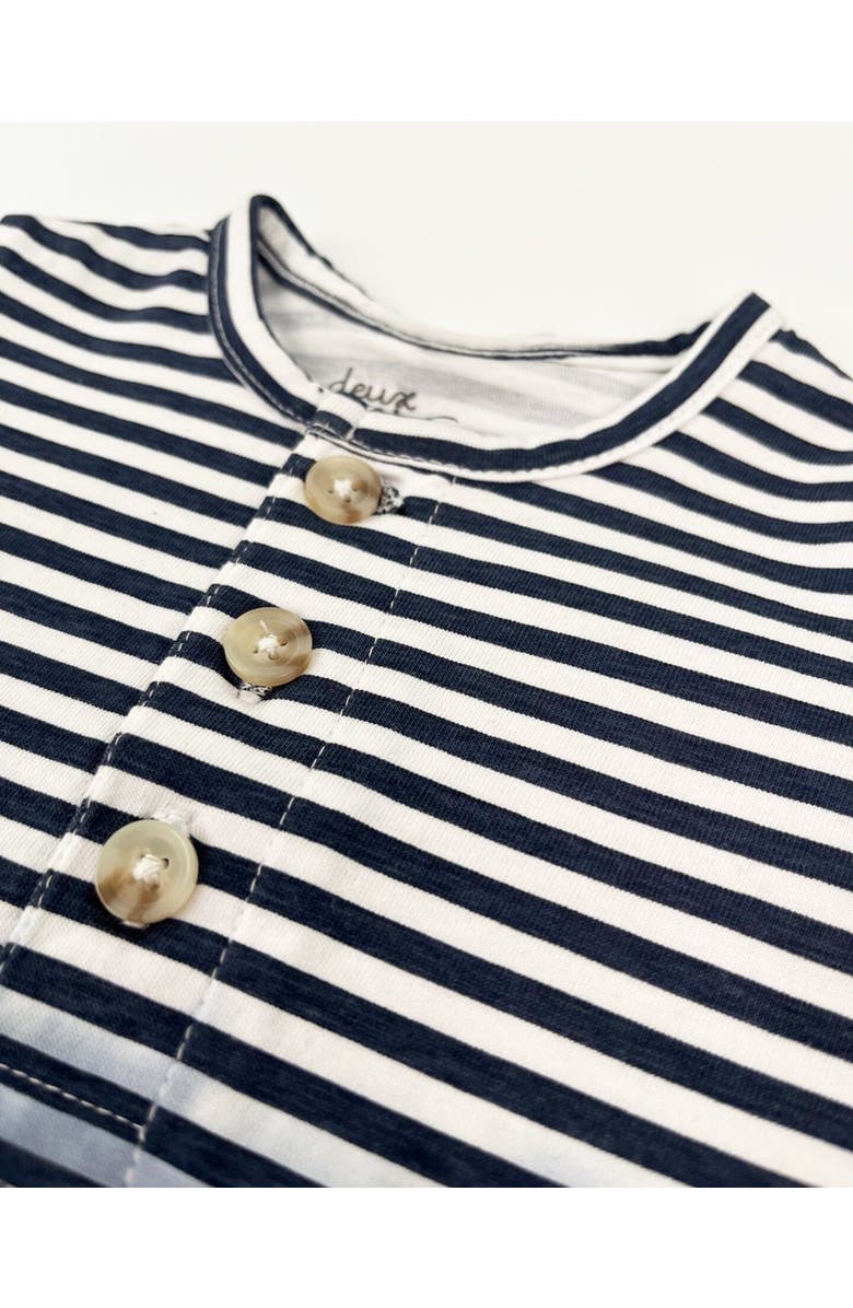 Deux par Deux Short Sleeve Gradient Stripes Organic Cotton Romper, Alternate, color, Striped Gradient Blue