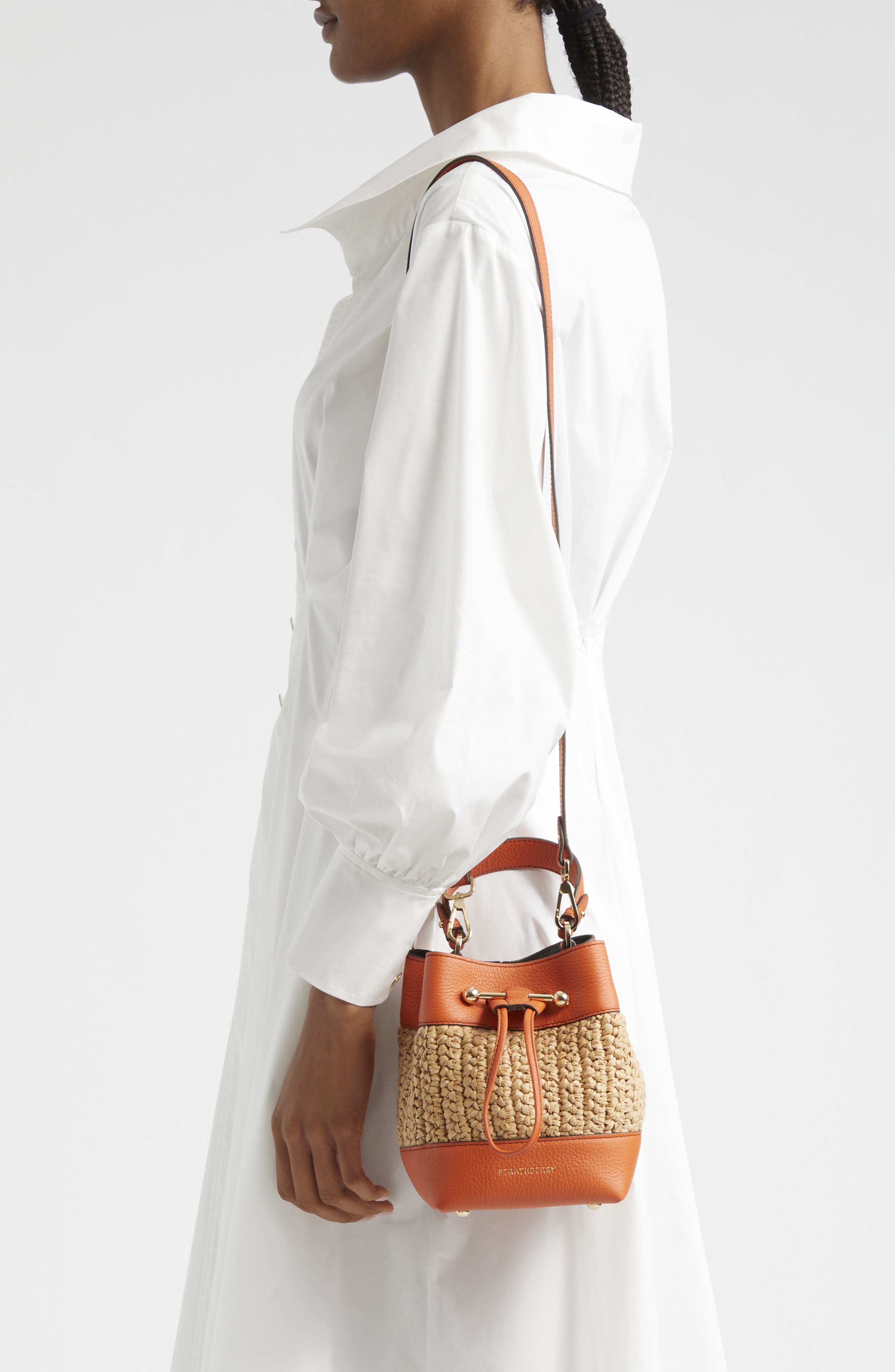 Osette Raffia & Leather Bucket Bag, Alternate, color, MARMALADE
