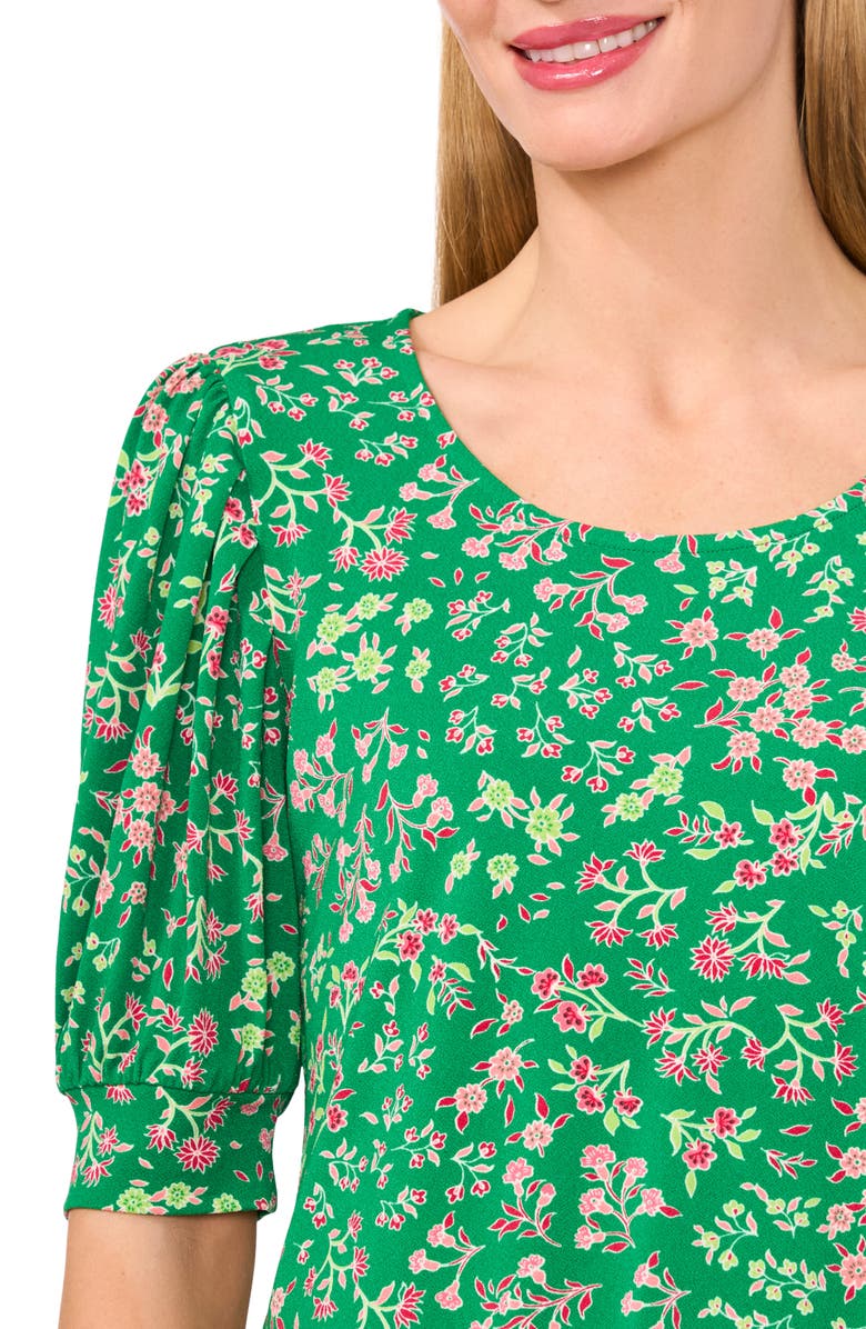 CeCe Floral Print Puff Sleeve Top, Alternate, color, Medium Green