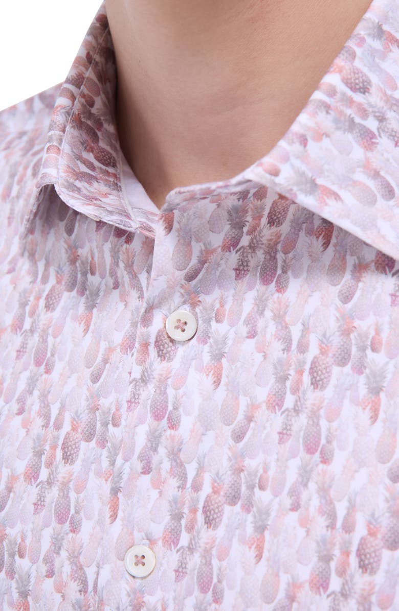 Bugatchi Miles OoohCotton<sup>®</sup> Pineapple Print Short Sleeve Button-Up Shirt, Alternate, color, Brick