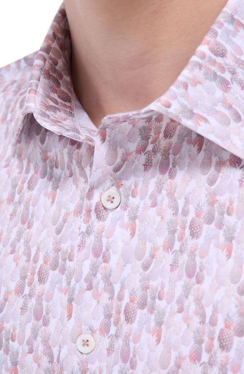 Bugatchi Miles Ooohcotton® Pineapple Print Short Sleeve Button-up Shirt In Brick