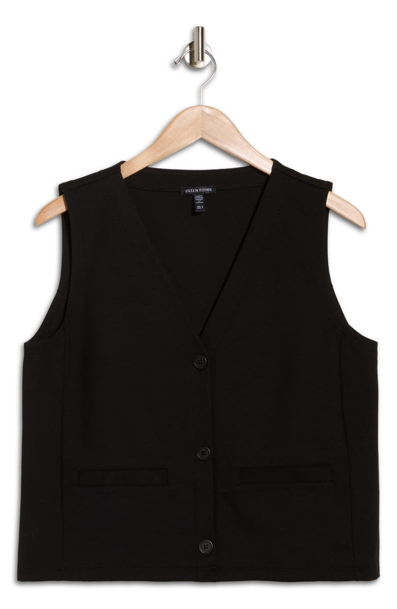 Eileen Fisher V-Neck Button Front Vest, Alternate, color, Black