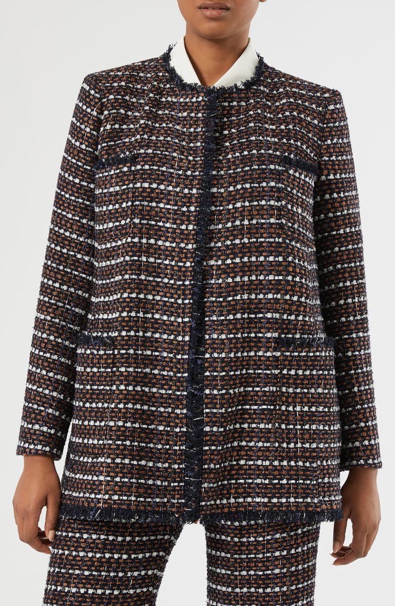 Marina Rinaldi Fervida Tweed Jacket, Main, color, Blue Brown