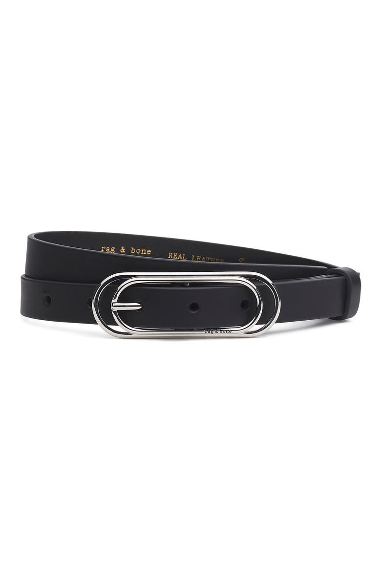 Duo Rounded Rebound Leather Belt, Main, color, BLACK