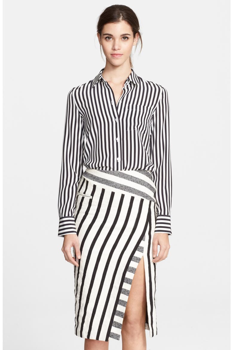 'Chika' Stripe Silk Shirt, Alternate, color, BLACK