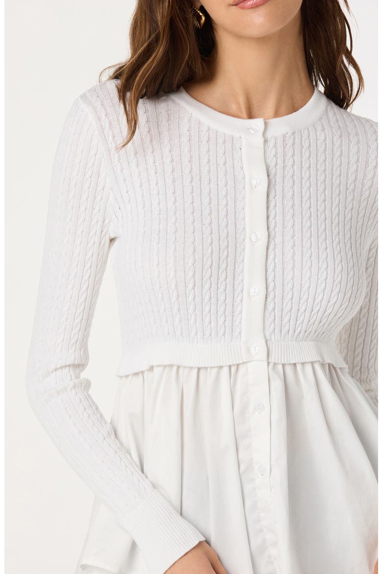 Mixed Media Peplum Top, Alternate, color, WHITE