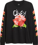 Obey Watercolor Poppy Long Sleeve Cotton Graphic T-Shirt